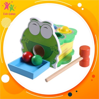 Đồ chơi trẻ em đập bóng hình chú ếch bằng gỗ an toàn với 4 quả bóng nhiều màu sắc cho bé 1 tuổi phát triển vận động tinh