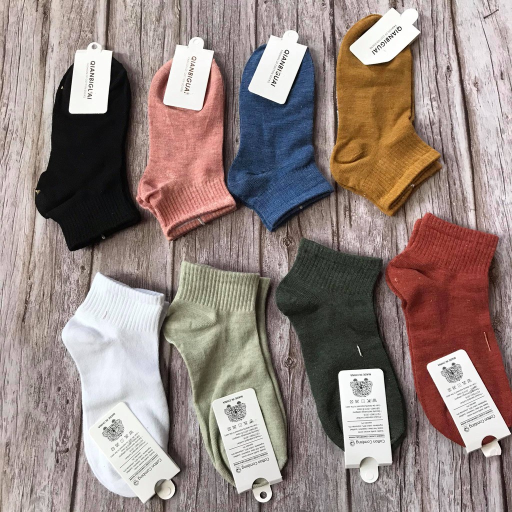 Tất cổ trung cho nữ 𝑭𝒓𝒆𝒆𝒔𝒉𝒊𝒑Lố 10 đôi tất nữ màu muối tiêu cổ trung cotton dệt chuẩn đẹp