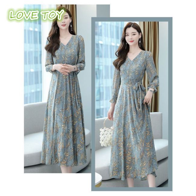 Đầm Tay Dài Cổ Chữ V In Họa Tiết Thanh Lịch Dành Cho Nữ