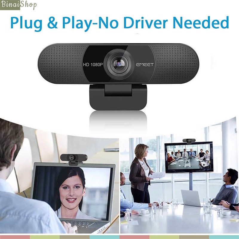 Webcam Họp Trực Tuyến Góc Rộng 90* Emeet C960 (Full HD1080P, Tự Động Lấy Nét Và Căn Chỉnh Ánh Sáng0