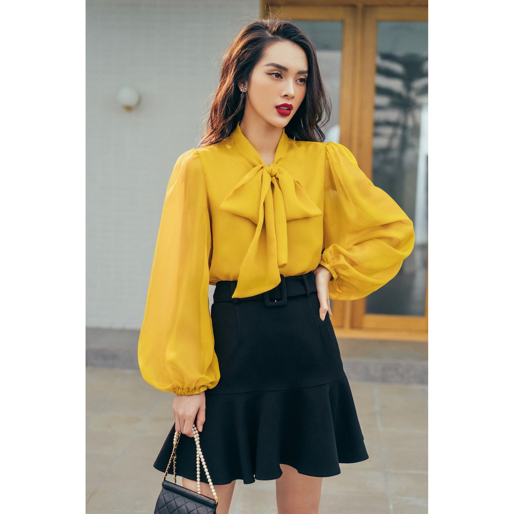 Áo sơ mi vàng chanh HUONG BOUTIQUE HBSM744 thanh lịch, trẻ trung, hottrend 2022