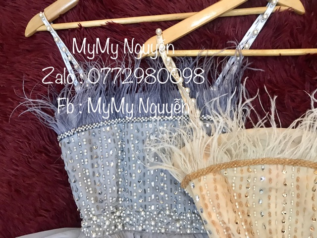 Đầm dự tiệc công chúa 2 dây xếp tầng phối lông công TRIPBLE T DRESS - Size M/L - MS162V