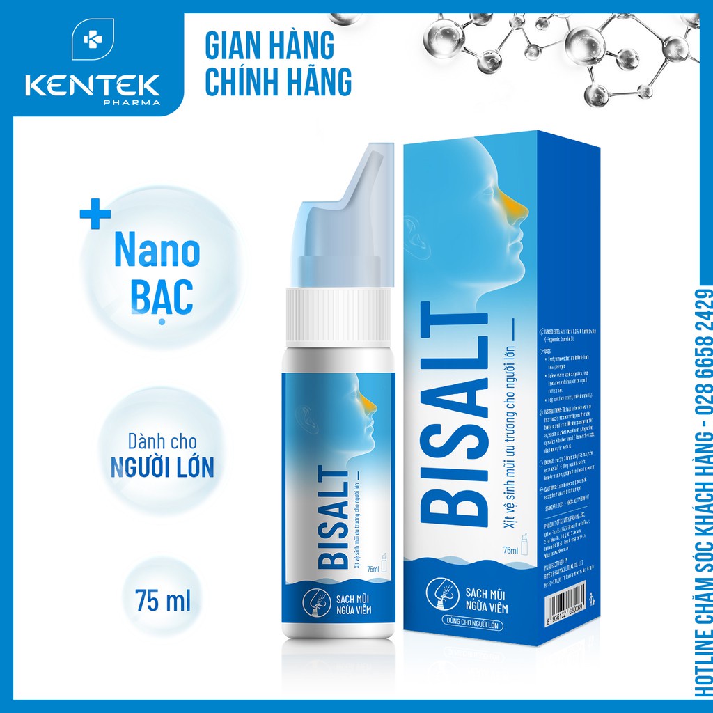 Xịt Vệ Sinh Mũi Nano Bạc BISALT Cho Người Lớn (Chai 75 ml)