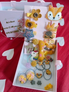 Set kẹp tóc + dây buộc tóc bé gái