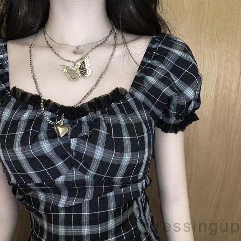 Đầm Chữ A Tay Phồng Họa Tiết Ca Rô Thời Trang Thanh Lịch Dành Cho Nữ | BigBuy360 - bigbuy360.vn