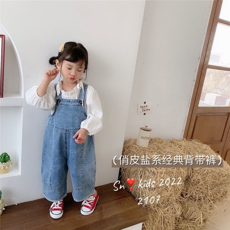 Set 2 chi tiết áo sơ mi, quần yếm bò dài cho bé gái cực xinh_umeekids
