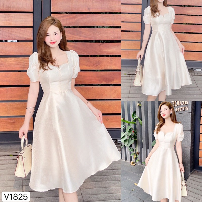 Váy be tafta xòe thiết kế V1825, váy thiết kế, đầm dáng xòe, đầm xòe dự tiệc, Hàng thiết kế ( Ảnh shop tự chụp )