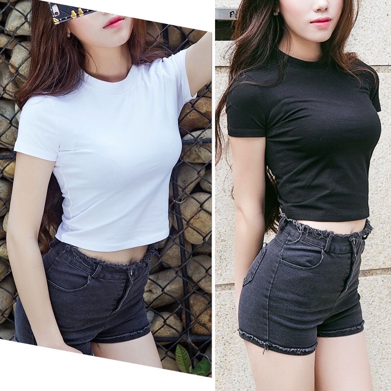 Áo Croptop nữ CRT ngắn tay dáng ôm cổ tròn