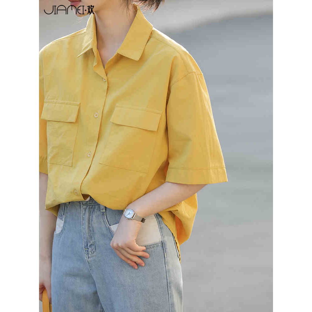 Áo sơ mi nữ form rộng ngắn tay Áo sơ mi nữ màu YUKIBLOOM thời trang hot teen Hàn Quốc
