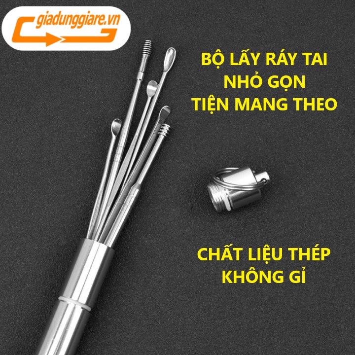 (Bán sỉ) Bộ lấy ráy tai 6 món THÉP KHÔNG GỈ kèm hộp đựng móc khóa tiện dụng giữ vệ sinh (HÀNG CAO CẤP) - giadunggiare.vn