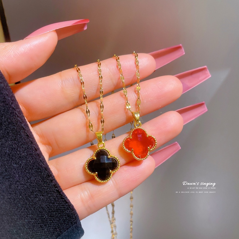 Dây chuyền nữ, vòng cổ hoa khảm đá nhân tạo, dây titan không gỉ cá tính LOZI (VCNU21)