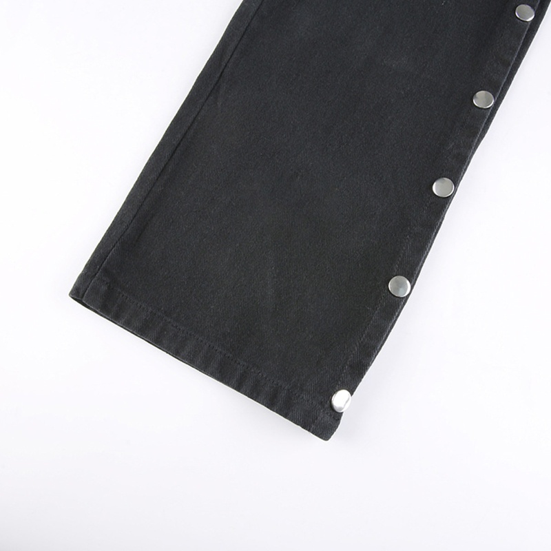 Quần Jean Ống Rộng Màu Đen Phối Thắt Lưng Nhiều Túi Và Khóa Kim Loại Phong Cách Harajuku Punk Cho Nữ