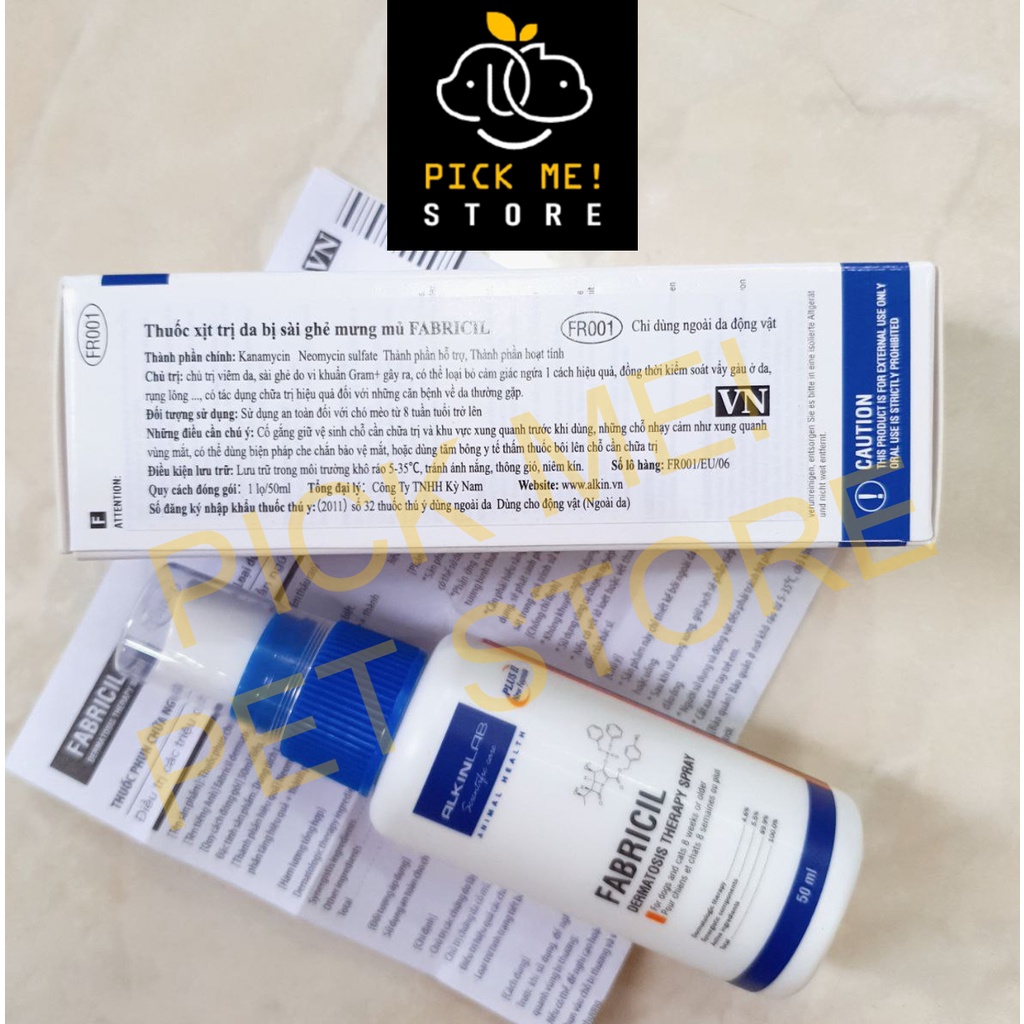 [CHÍNH HÃNG] FABRICIL 50ml -  Xịt Nấm Da Có Mủ, Viêm da, Ngứa Da, Mẩn Đỏ, Tiết Bả Nhờn Cho Chó Mèo