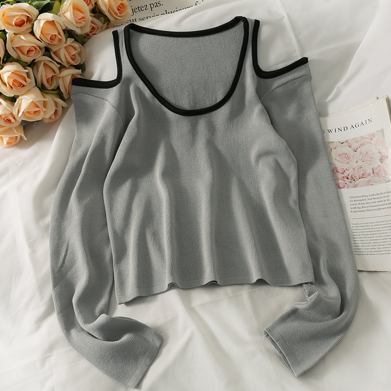 Áo thun tay dài cổ tròn hở vai dáng ôm thời trang mùa thu mới 2021 | BigBuy360 - bigbuy360.vn