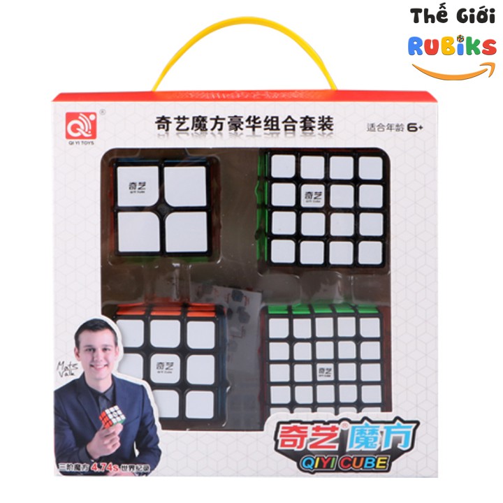 Hộp 4 Rubik QiYi 2x2 3x3 4x4 5x5 Đen Cao Cấp Đồ Chơi Thông Minh Tặng Kèm Cuốn Công thức QiYi CFOP Hướng Dẫn Giải Rubic