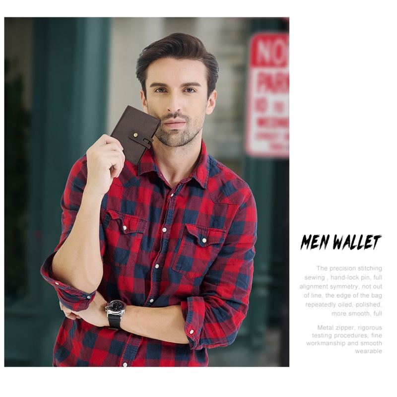 Youyo Ví Ngắn Bằng Da Bò Có Khóa Cài Chống Trộm RFID Cho Nam