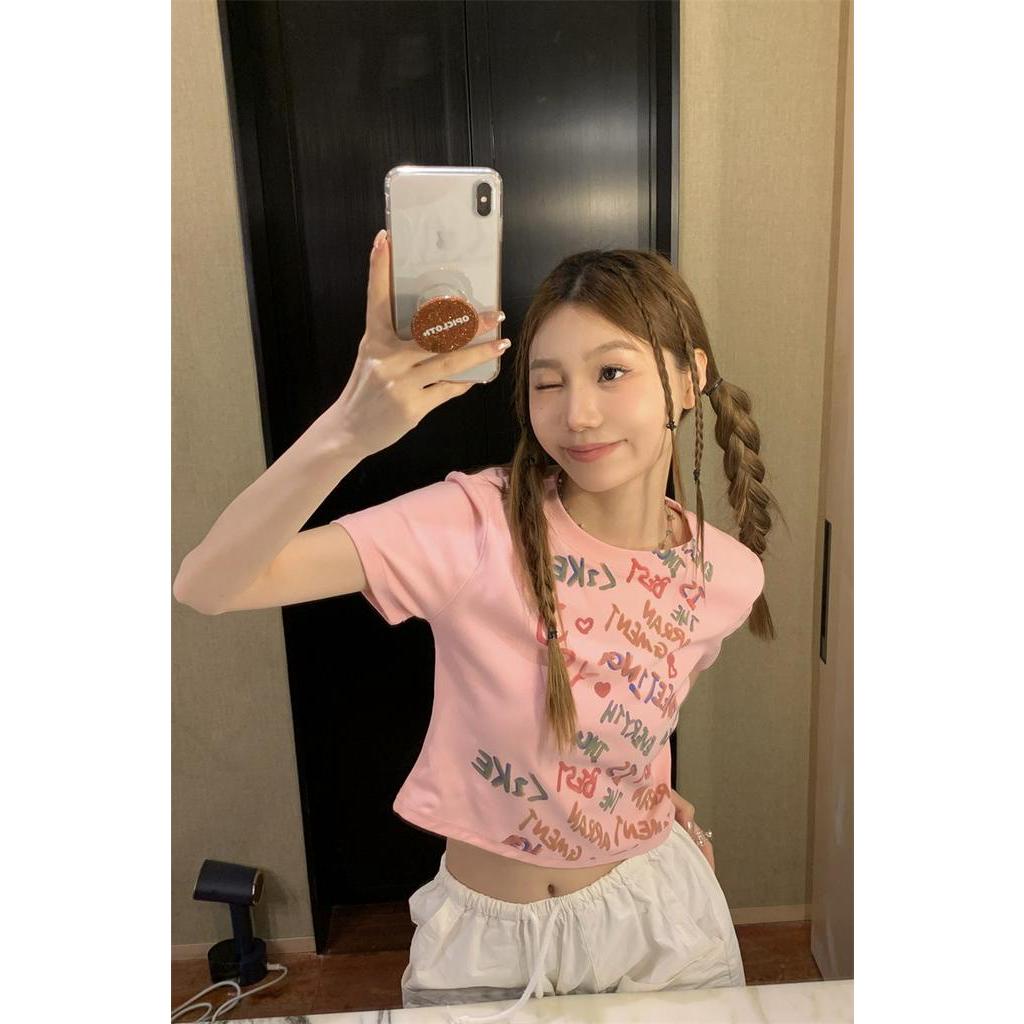 64251 Áo Thun Tay Ngắn Dáng Ôm Vừa Vặn Họa Tiết Graffiti