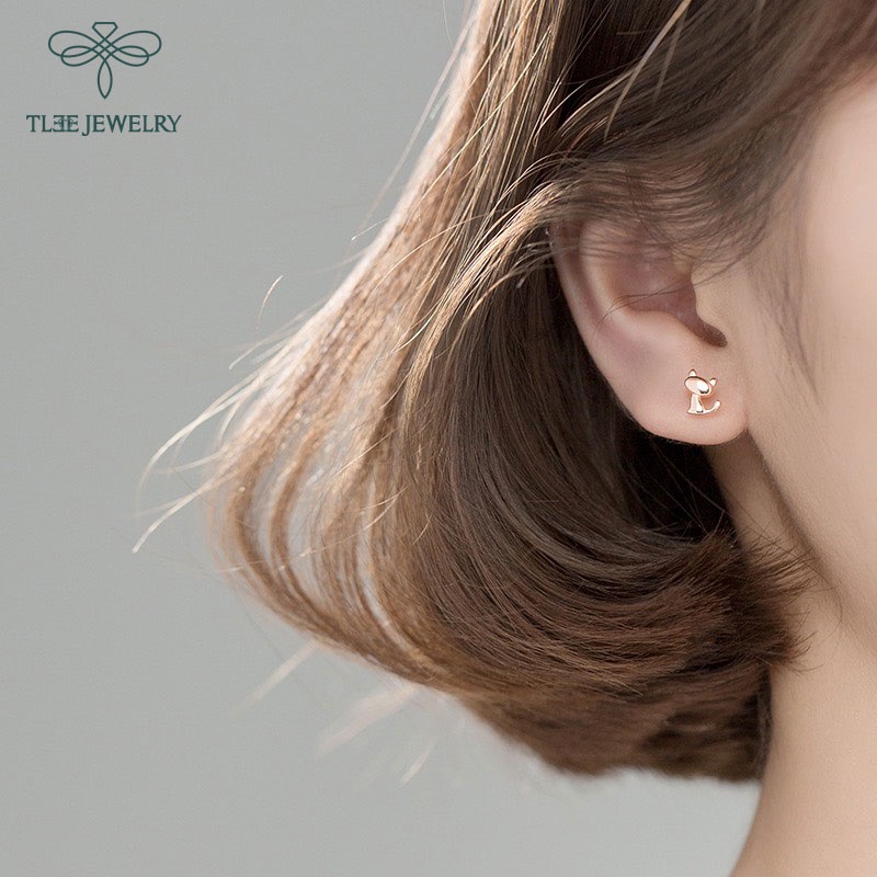 Khuyên tai bạc nữ TLEE mẫu miu miu xinh xắn TleeJewelry B0245