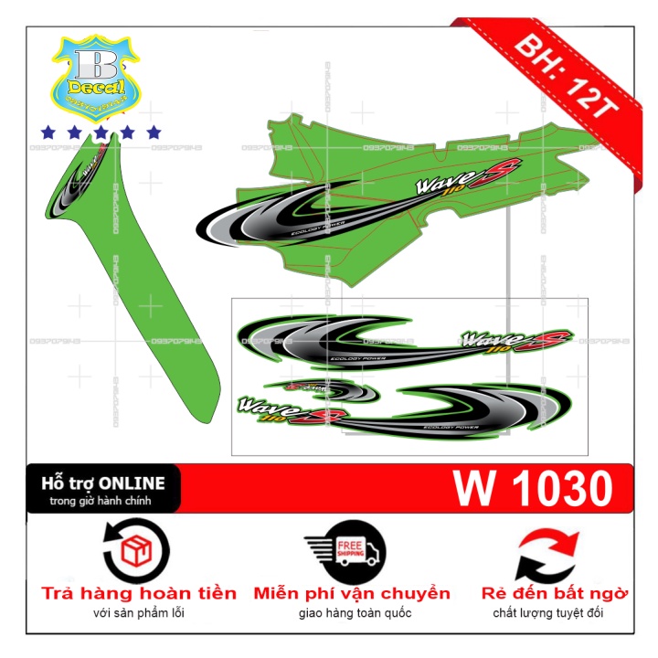 ( Quí khách vui lòng mang ra tiệm cho thợ dán ) Tem wave nhỏ đời đầu xanh z1000