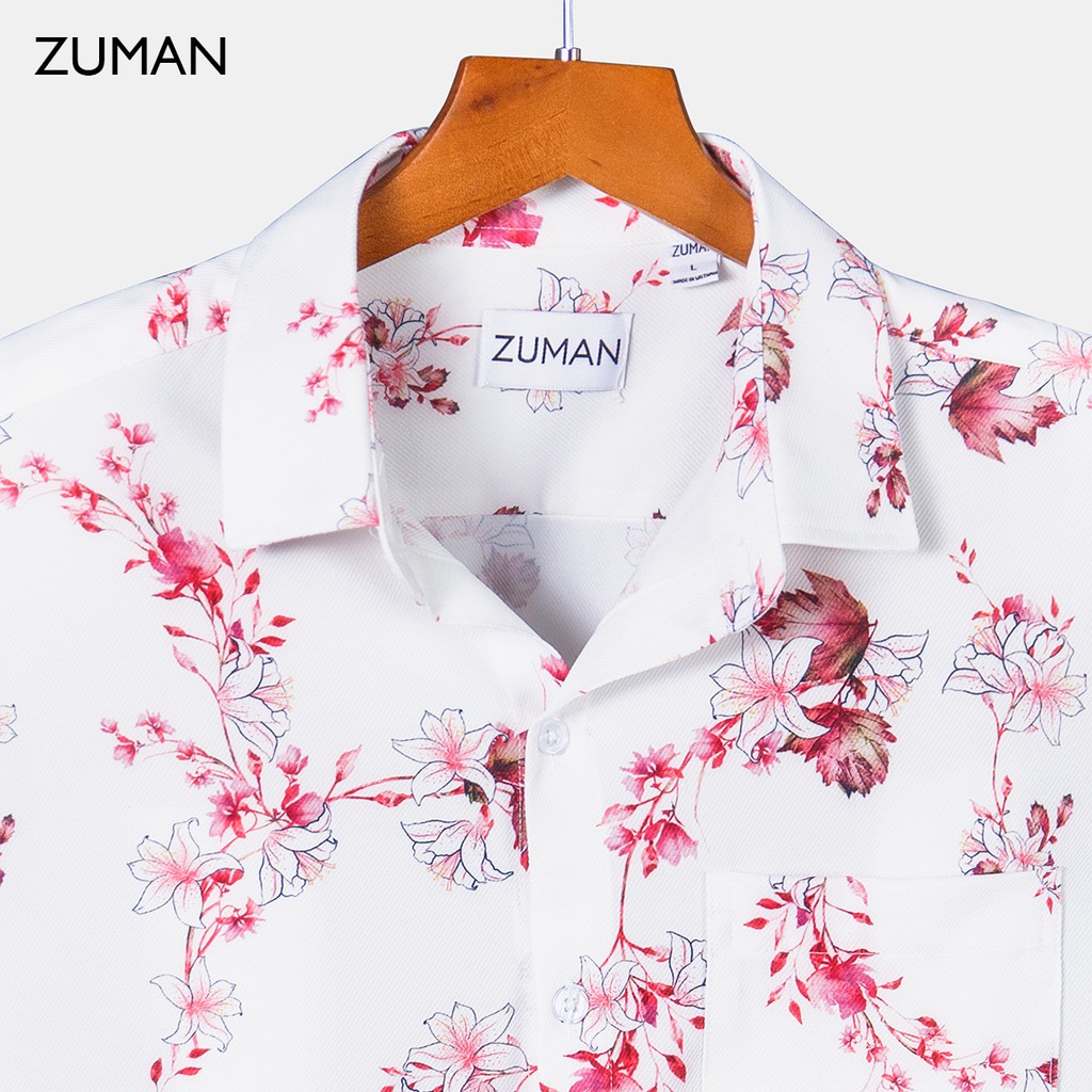 Áo sơ mi nam họa tiết tay ngắn Lilies Motifs Shirt ASM122  ZUMAN Chất lụa chéo cao cấp, form suông, thoáng mát
