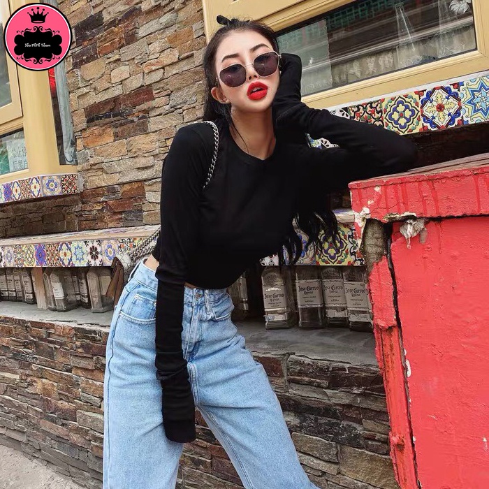 Áo Croptop Nữ Tay Dài Cổ Tròn Ôm Dáng Freesize "CROPTOP DÀI TAY" | BigBuy360 - bigbuy360.vn