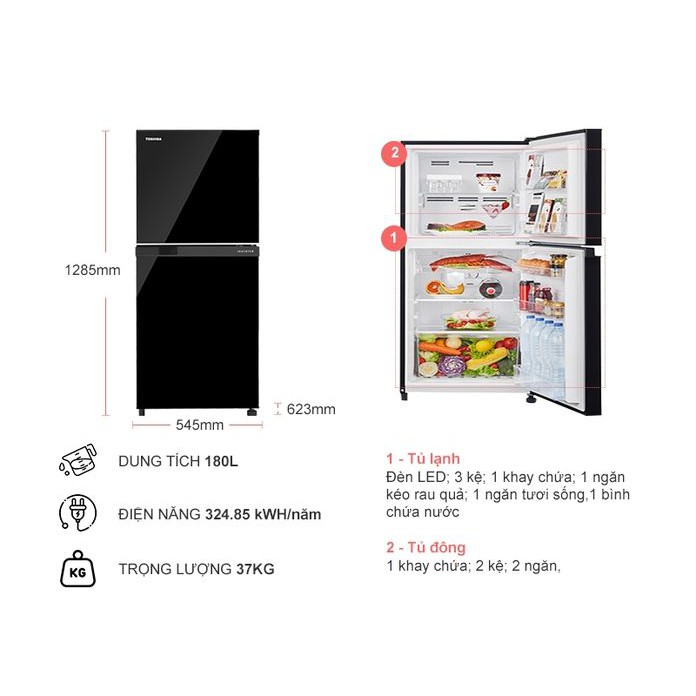 [FREESHIP HÀ NỘI] Tủ lạnh Toshiba Inverter 180 lít GR-B22VU UKG