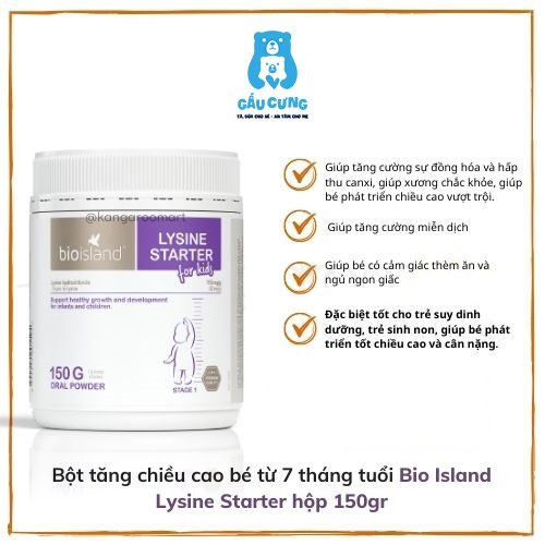 Bột tăng chiều cao Bioisland Lysine starter for kids 150gr Hàng Úc