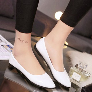 Giày búp bê mũi nhọn nữ bằng da bóng