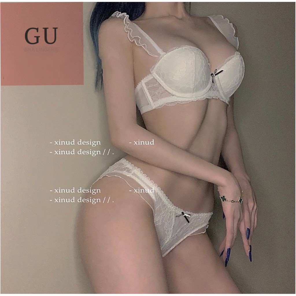 Bộ Đồ Lót Ren Mềm Sexy Có Gọng Đệm Mỏng Quai Bèo Siêu Xinh Gu Bra - B01