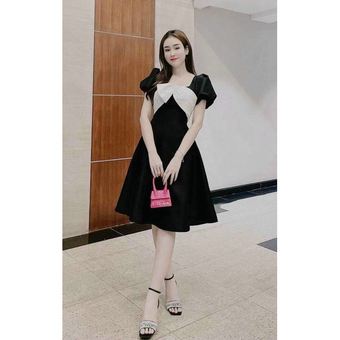 Đầm xòe phối nơ ngực có mút siêu xinh