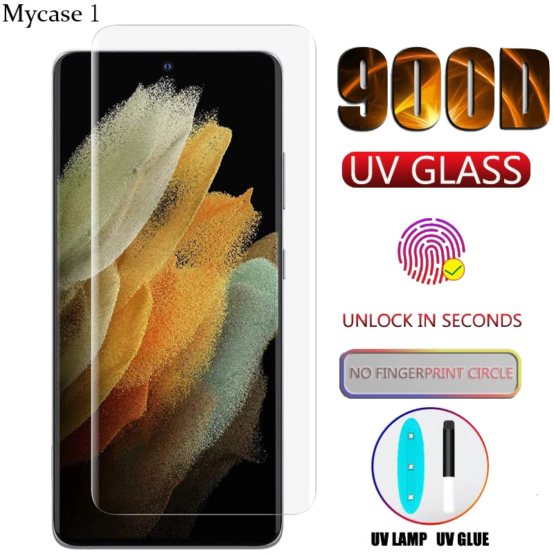 Kính cường lực keo UV bảo vệ màn hình cho Samsung Galaxy ss S22 S21 Plus Note 20 Ultra S20 S10 5G S9 10 9 Plus