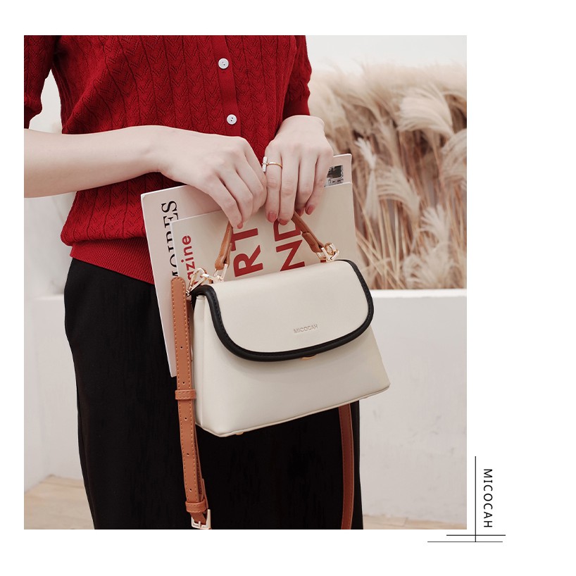 Túi xách nữ [có sẵn + FREESHIP] Túi đeo chéo Micocah trắng viền nâu - M299 N2a shop | BigBuy360 - bigbuy360.vn