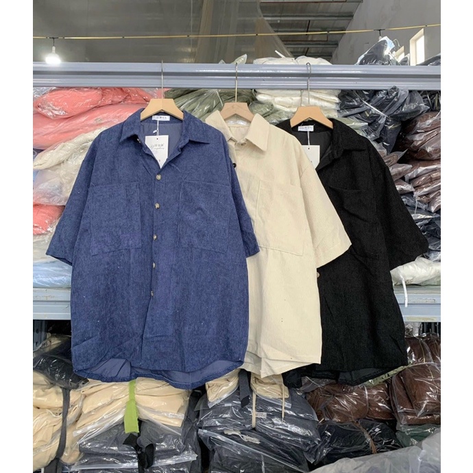 Áo sơ mi tay ngăn nhung tăm oversize (Ảnh thật/Video)