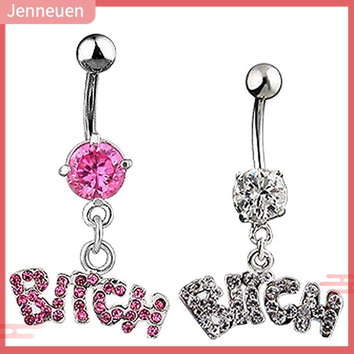 Khuyên Rốn Hình Chữ Bitch Đính Đá Pha Lê