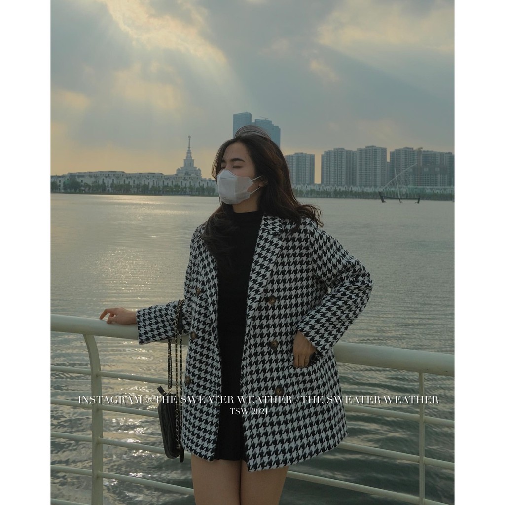 (Ảnh thật) Áo khoác dạ kẻ ziczac chần phao oversize the.sweaterweather TSW | BigBuy360 - bigbuy360.vn