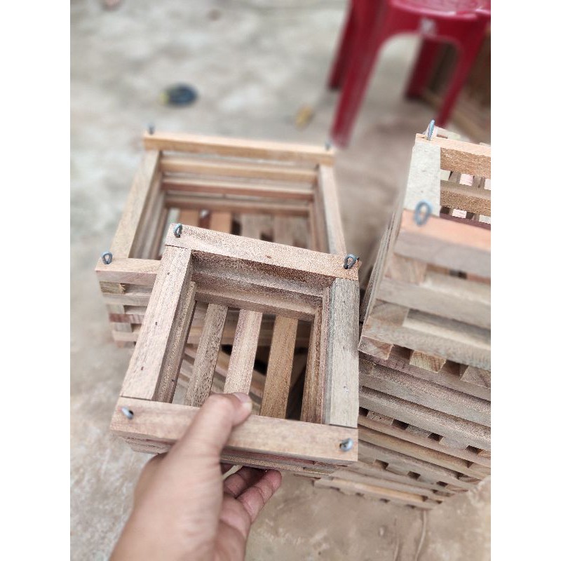 chậu gỗ trồng lan hình vuông 13x13cm