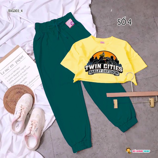 BXG003 Bộ áo croptop quần jogger thể thao cho bé gái đi chơi
