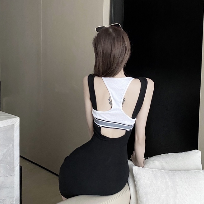 Sexy beautiful back temperament slim fit fake two-piece vest skirt women's summer Korean version close waist thin short Hip Wrap Dress