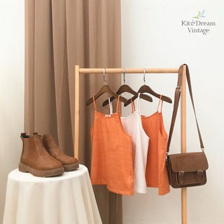 Áo kiểu 2 dây thời trang nữ sợi lanh áo yếm linen thời trang dạo phố 2 màu ( Trắng / Cam )