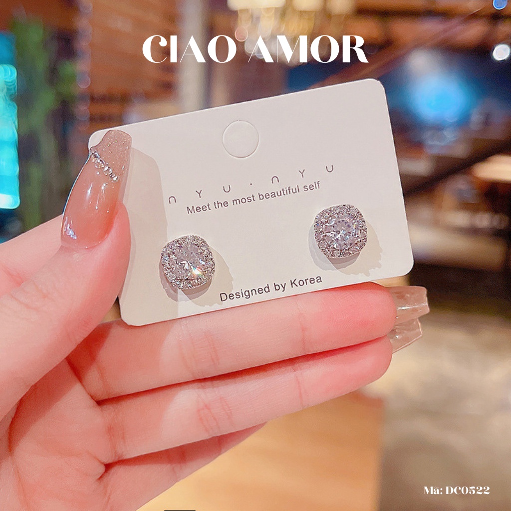 KT0538-Khuyên tai nữ, Bông tai nụ đá vuông basic thanh lịch Trang sức Ciao Amor