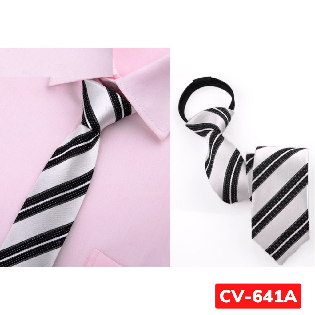 Cà vạt màu trắng đen bản nhỏ 6cm thắt sẵn khóa kéo hoặc tự thắt thời trang cao cấp phong cách trẻ trung, cravat cao cấp