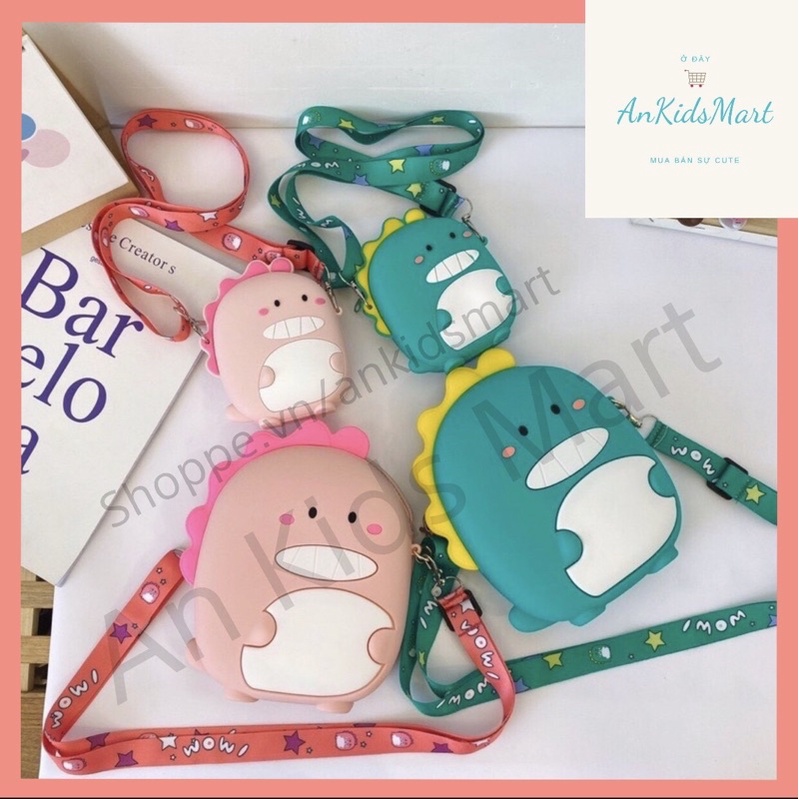 Túi đeo chéo mini cho bé hình Khủng Long silicon dễ thương