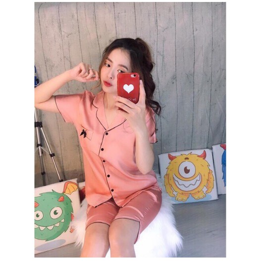 Bộ Pijama Lụa Nơ [Tay Ngắn Quần Lửng]