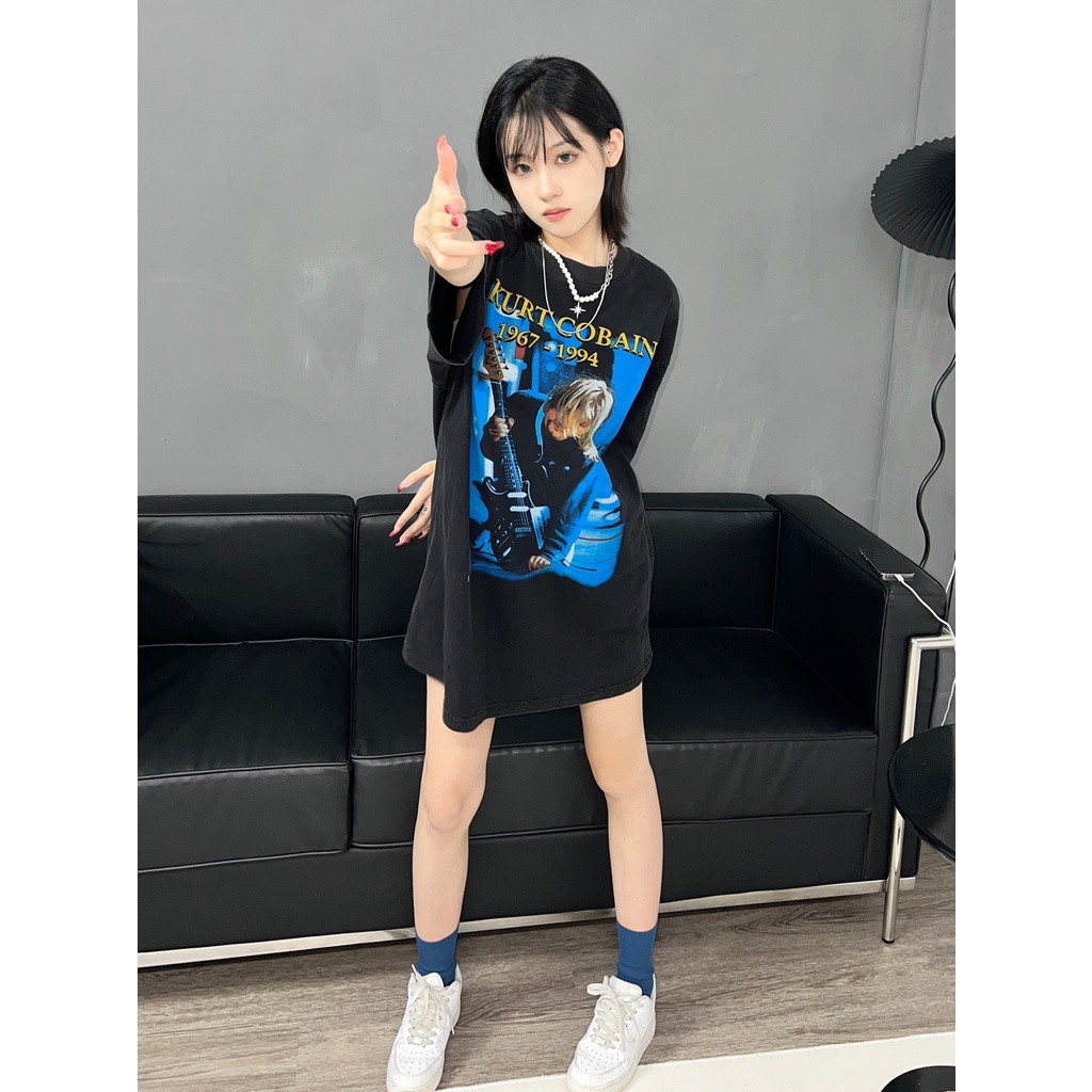 Áo Thun Vintage Kurt Cobain Nirvana Tay Lỡ Unisex - Đen/Trắng Cổ Tròn | Blackwork