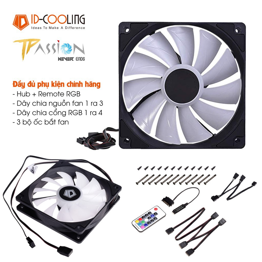 Bộ kit 3 quạt fan case 12cm ID-Cooling XF-12025 RGB TRIO - Led RGB 16.7 triệu màu, tốc độ cao, quay êm, tản nhiệt tốt