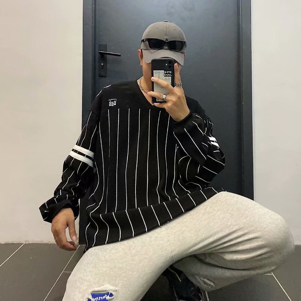 Áo thun tay dài in sọc thời trang hip hop