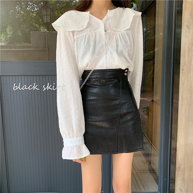 [Sẵn đen] CV6_ Chân váy da dáng chữ A ngắn cạp cao sexy Hàn quốc | BigBuy360 - bigbuy360.vn