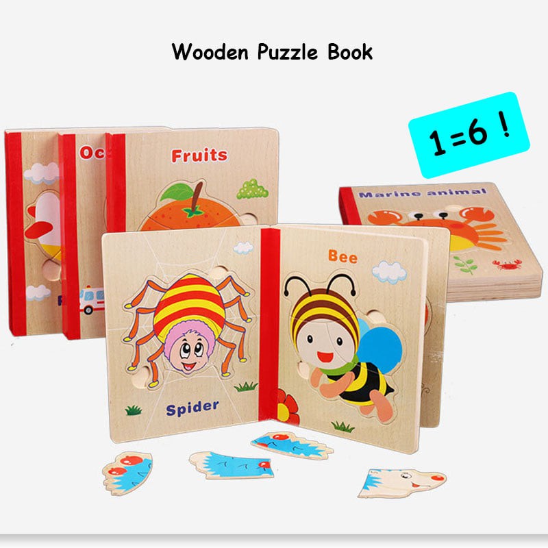 Đồ Chơi Giáo Dục - Sách Gỗ Lắp Ghép Hình 6 Trang