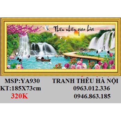 tranh thêu chữ thập phong cảnh thiên nhiên giao hòa kt 185x73cm