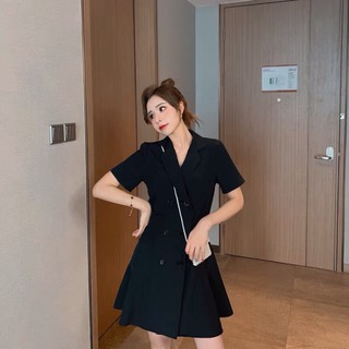 {Thanh lý sz l}Váy cổ vest cúc dọc kép dáng xoè